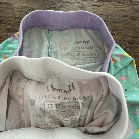 Little Sleepies 12-18 months Bundle Bamboo Pajama Pants Mermaid Farmyard Pink - Picture 3 of 3